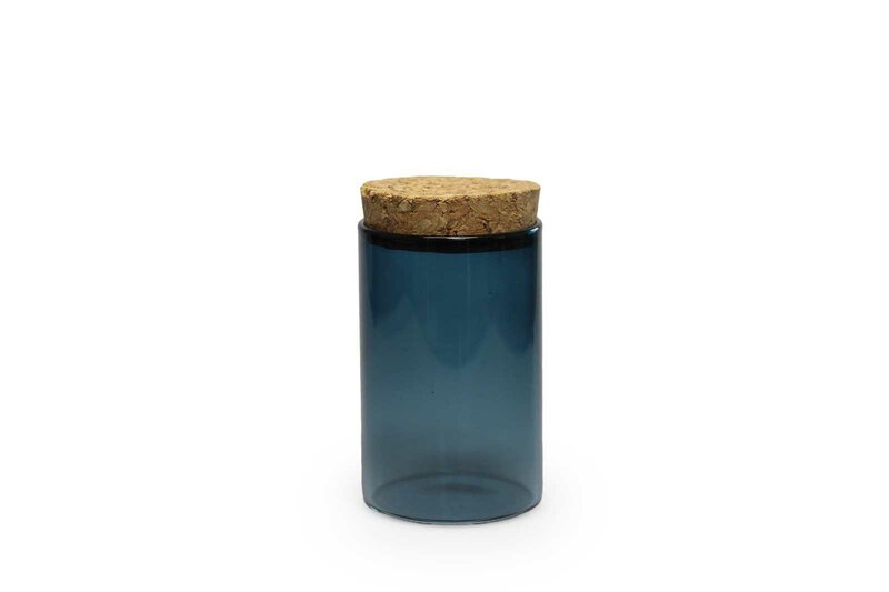 Glazen SILVER BLUE mini potje met deksel kurk