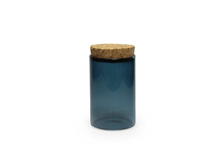 Glazen SILVER BLUE mini potje met deksel kurk