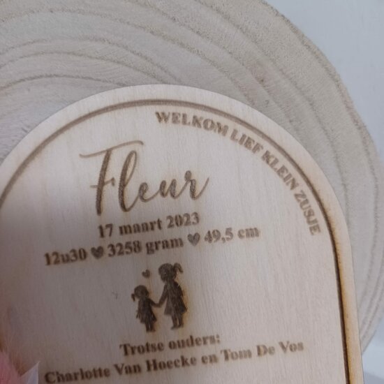 Geboortekaartje Fleur (hout)
