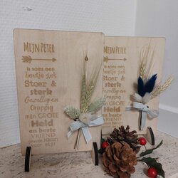 Staander "mijn peter" met boeketje droogbloemen