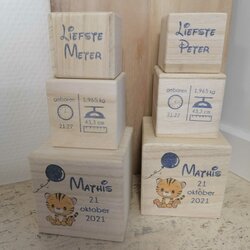 3 stapelblokken in hout incl. graveren 