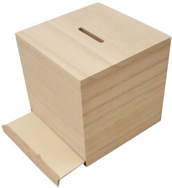 Houten spaarpotje met uitschuifbare bodem + graveren