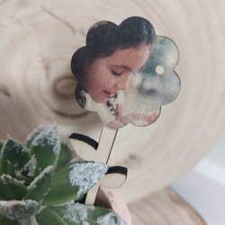 Houten plantenprikker met foto 