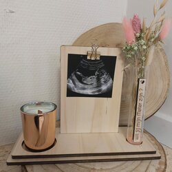 Staander met kaars en tube droogbloemen 